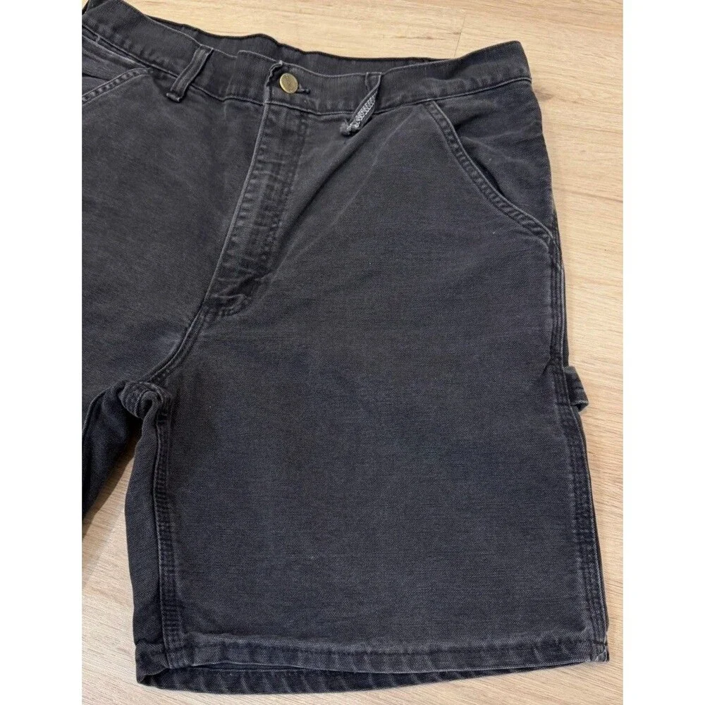 Vintage CARHARTT WU1905 BLK Carpenter Canvas LEATHER PATCH Shorts Sz 32/34